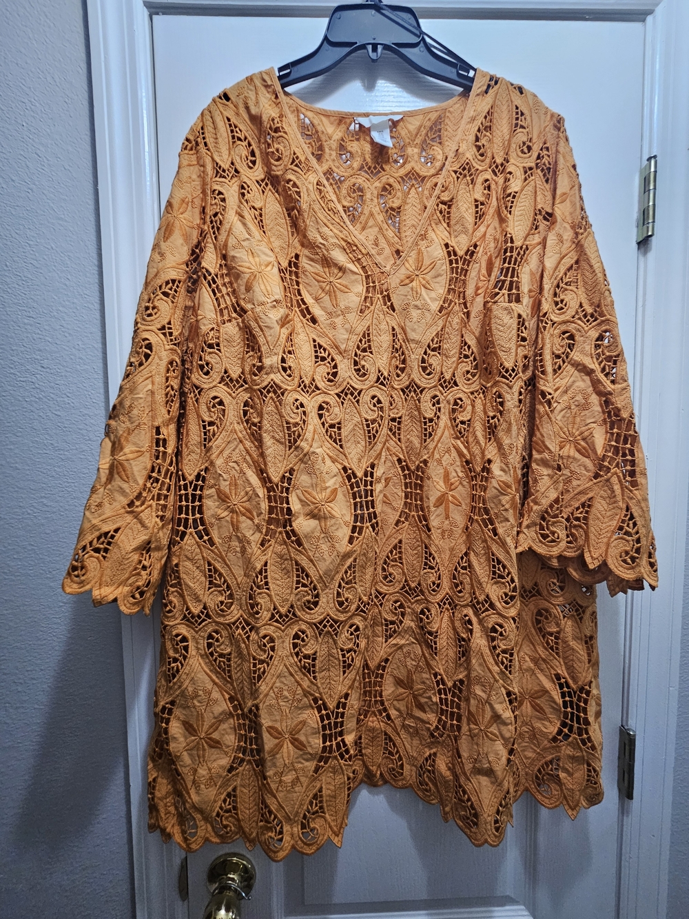 H&M Orange Crochet Lace Long-Sleeve Tunic Dress